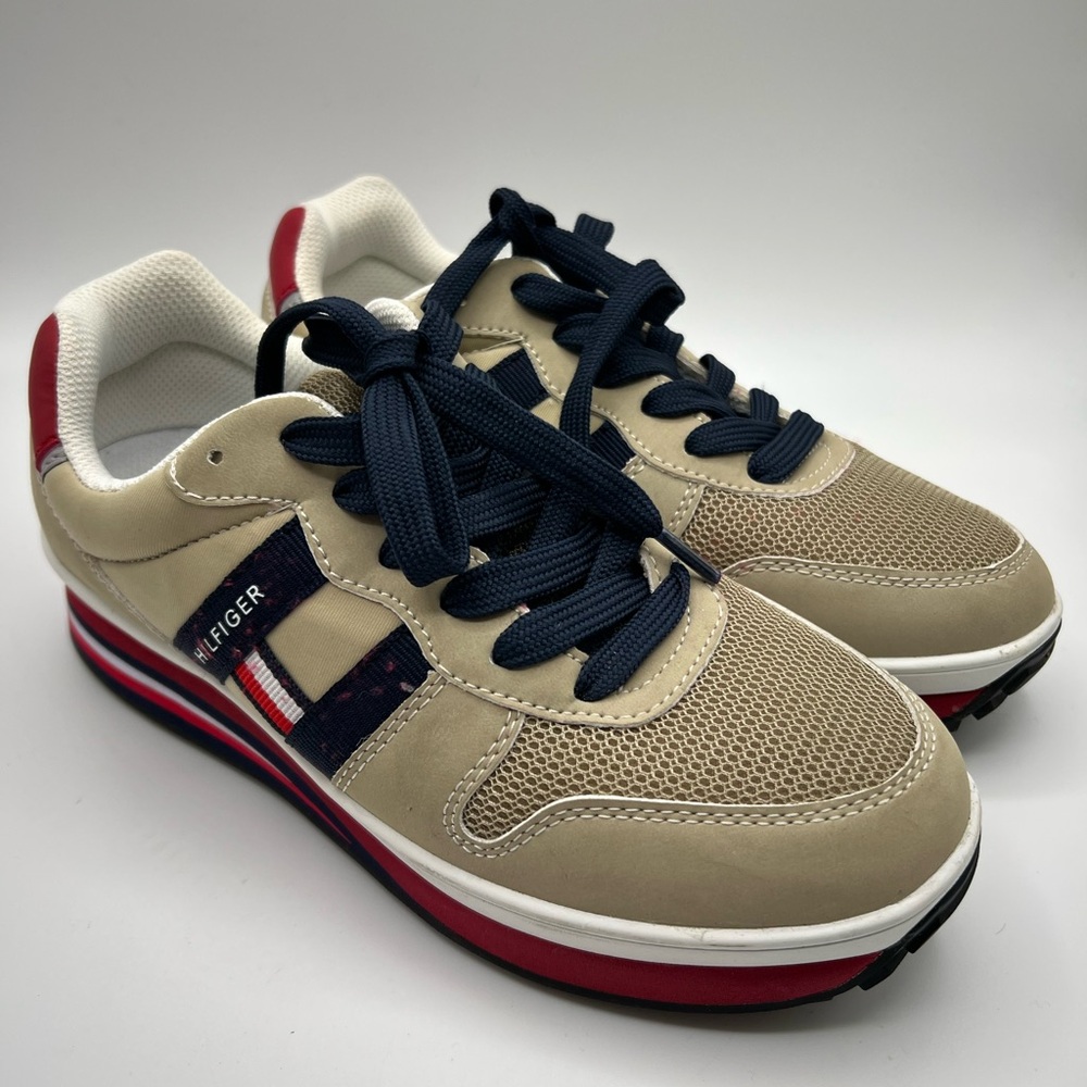Tommy Hilfiger Women's Jacy Sneakers Shoes Beige Logo Red White Blue Size 7M